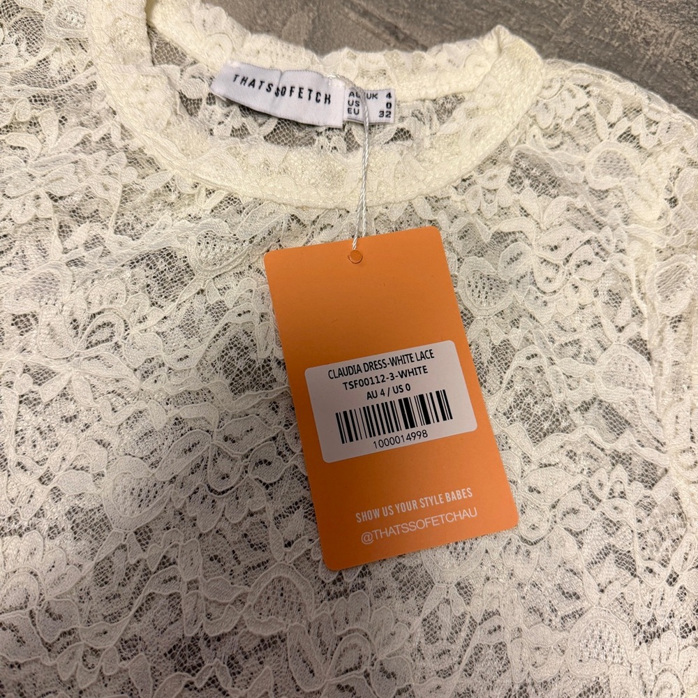 That’s So Fetch Claudia White Lace Mini Dress Slits Festival Round Neck XXS 0 - Picture 4 of 10